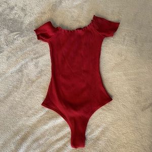 Red Off The Shoulder Bodysuit